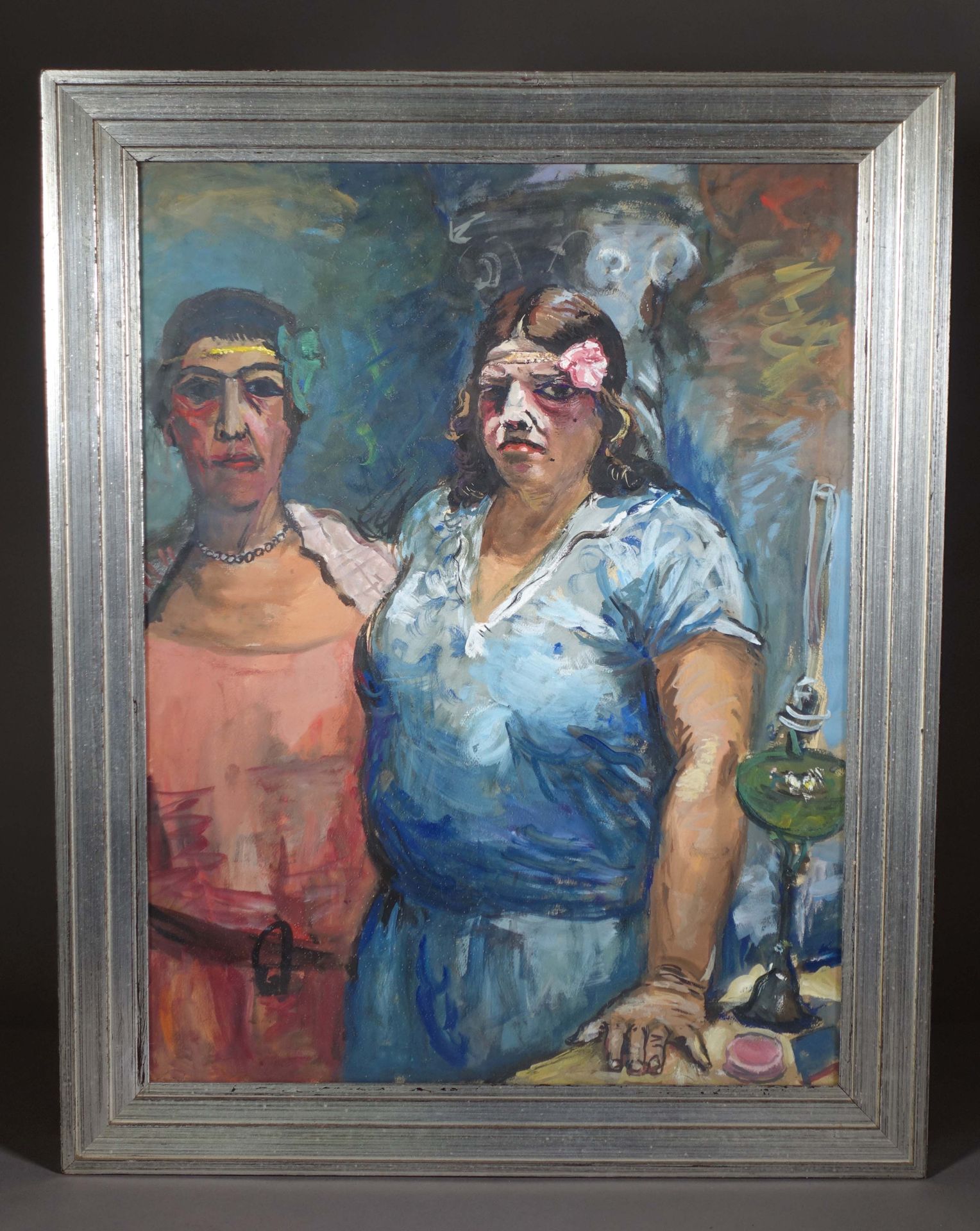 Null 让-朗努瓦(Jean LAUNOIS) (1898-1942)
两位老妇人
纸上水粉画，背面有标签。
(在玻璃下装裱，银色框架)。
100/200 €
