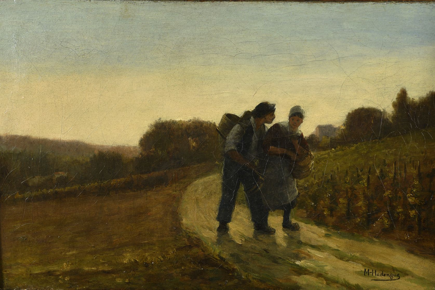 Null 路易斯-米歇尔-哈登格（19世纪）
一对夫妇在路上
布面油画，右下方有签名。
30 x 46 厘米