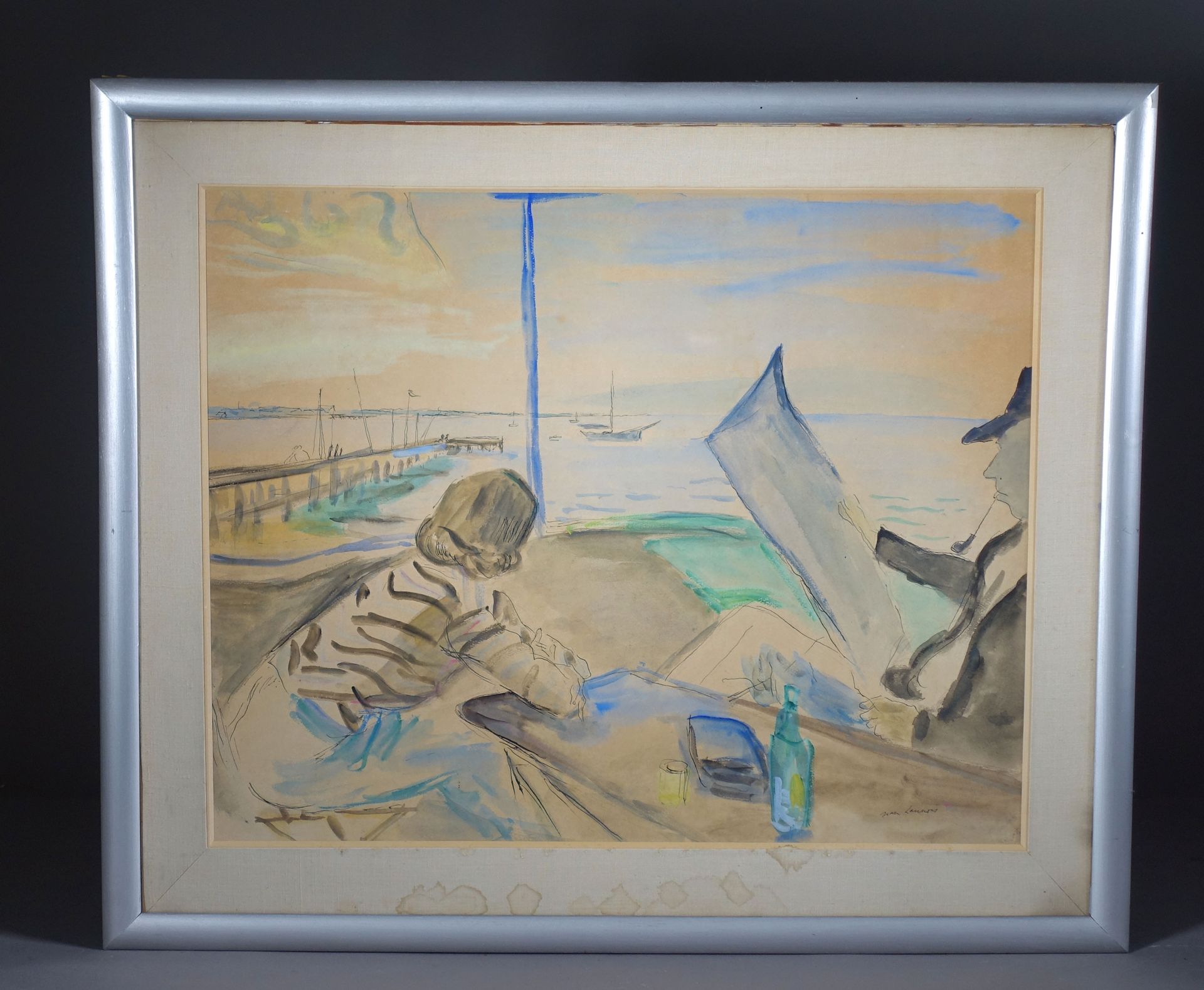 Null 让-朗努瓦(Jean LAUNOIS) (1898-1942)
靠近堤坝的平台，有两个人物
印度墨水和水彩画，右下方有签名。
48 x 60厘米
(在&hellip;