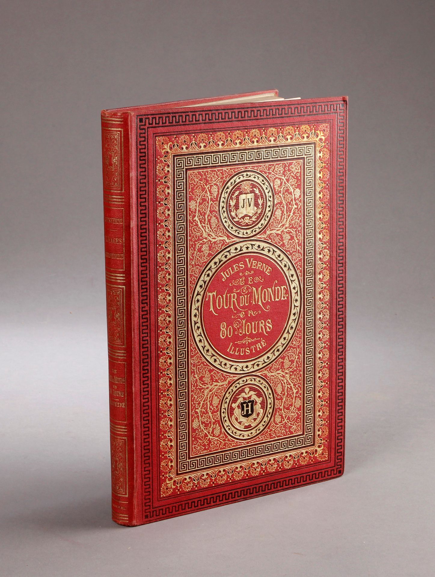 Jules VERNE / HETZEL. Il giro del mondo in 80 giorni (1876-1877). Cartoncino ros&hellip;