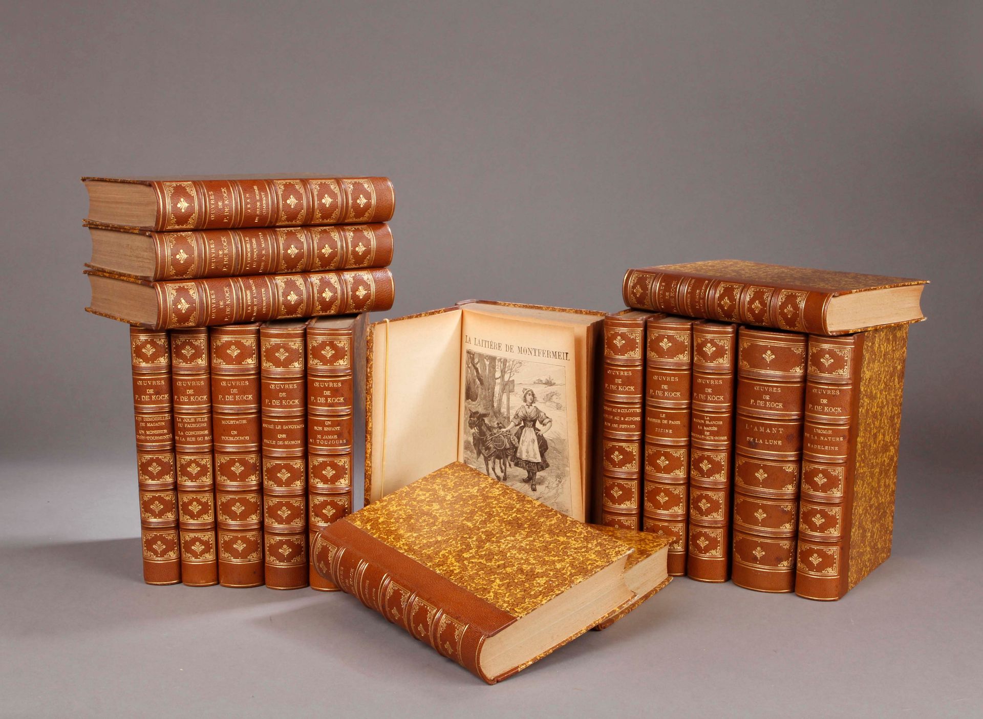 KOCK (Paul de) 作品。巴黎，Jules Rouff et Cie出版社（S.D.），20世纪初。17卷8开本（21,5x14,5厘米），半棕褐色皮&hellip;