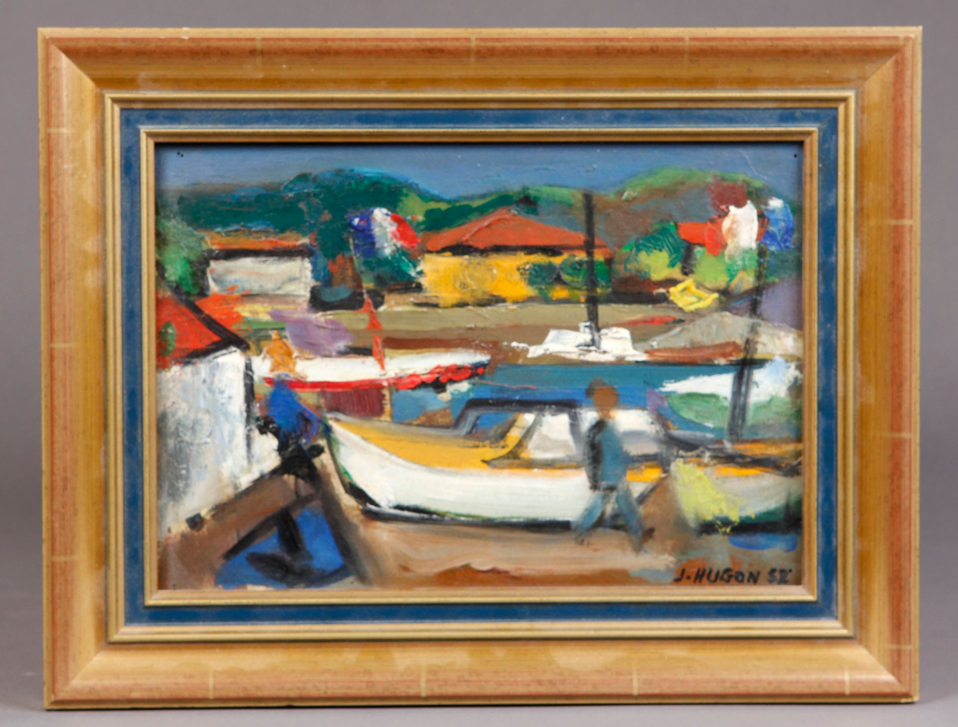 Jean HUGON (1919-1990) Boats
Oil on panel, signed lower right and dated 52.
(Fra&hellip;