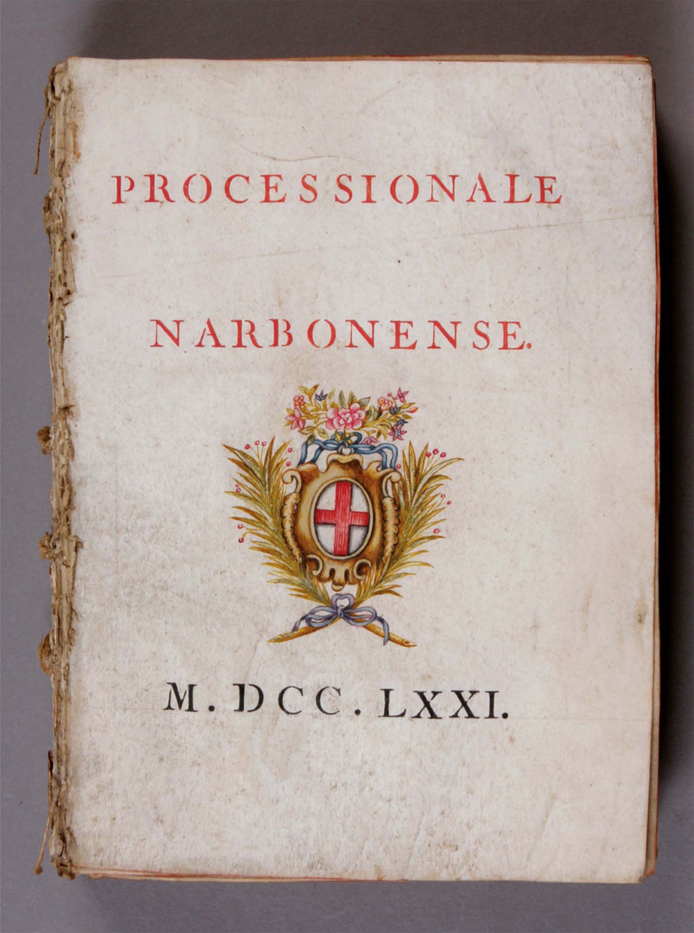 Null [18世纪羊皮纸上的反唱诗]。 
processionnale narbonense 1771.拉丁语的礼仪唱诗和124 f°的乐谱（不完整），用红色&hellip;