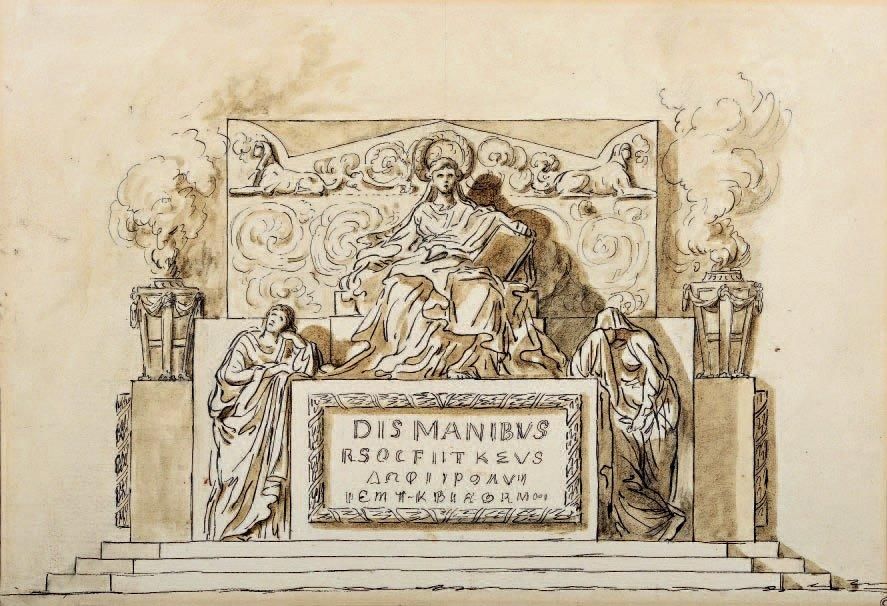 Augustin PAJOU (Paris 1766-1828) Projet de monument funéraire Plume et encre noi&hellip;