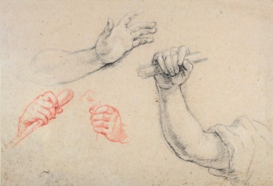 Charles de La FOSSE (Paris 1636 - 1716) Feuille d'études de mains et avant-bras &hellip;
