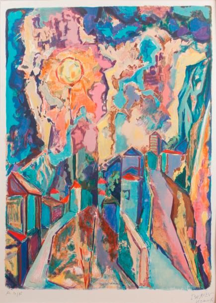 Nicolas ISSAIEV (1891-1977) 
Rue de village
Lithographie en couleurs sur vélin s&hellip;