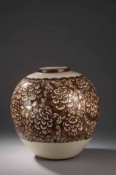 Raoul LACHENAL (1885-1956) VASE boule à col resserré en grés émaillé ocre rouge &hellip;