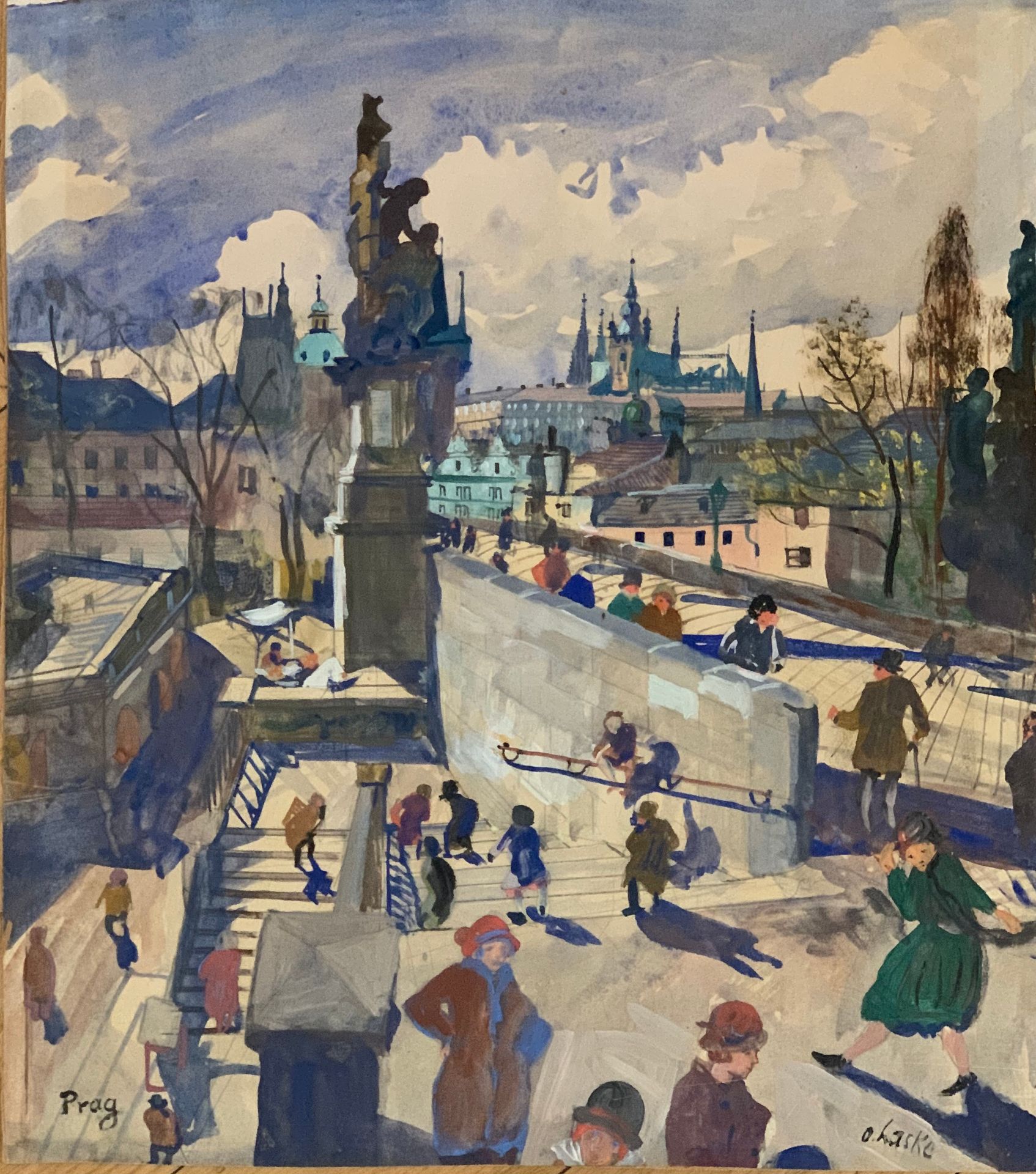 Null 
奥斯卡-拉斯克 (1874-1951)

布拉格，夏天的查理大桥

纸上水彩画，右下角有签名，位于布拉格左侧

45 x 40 cm - 17.71&hellip;