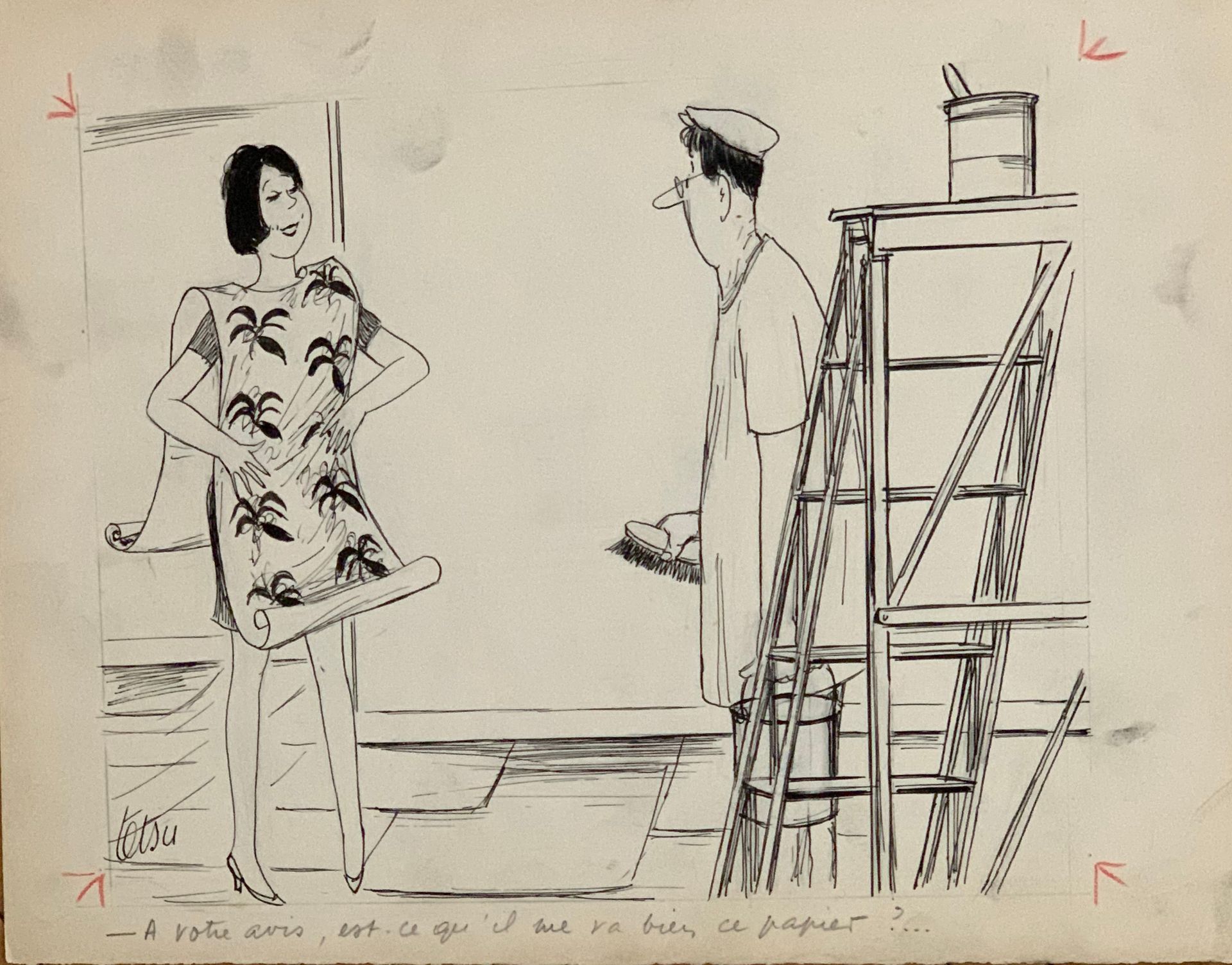 Null 特苏，罗杰-特苏 (1913-2008)

"在你看来！....

纸上水墨画，左下角有签名

25 x 32,5 cm - 9.84 x 12.79&hellip;