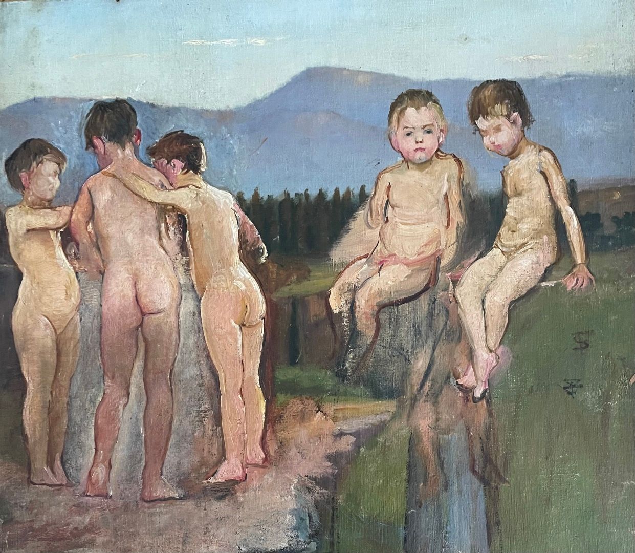 Null 
安妮-路易莎-SWYNNERTON (1844-1933)


沐浴或裸体研究 




裱在纸板上的布面油画 




右侧中间有字母图案



&hellip;