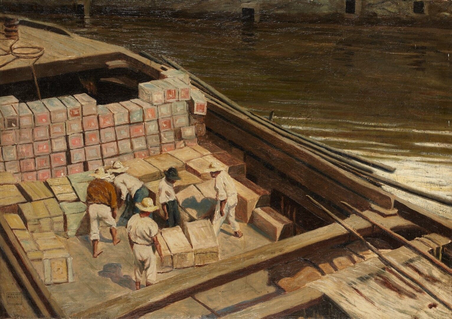 Null 
马里亚诺-费莱斯(1183-1942)





伯南布哥港码头的货物卸载情况


布面油画 




左下角以邮票的形式签名 




49 x &hellip;