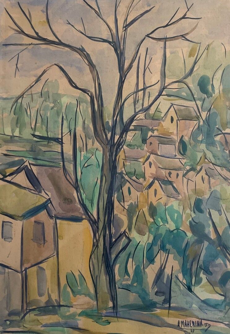 Null School of the XXth century 

Cubist landscape 

Watercolor on paper 

Signe&hellip;