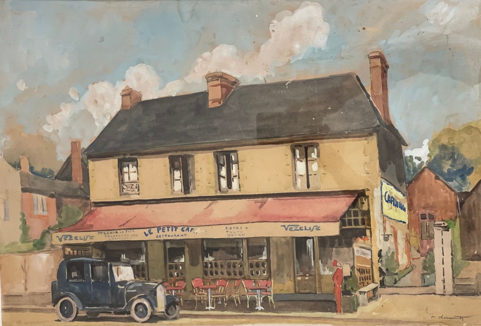 Null 亨利-丹纳（Henry DANNET）（1886-1946）。

卡昂的小咖啡馆

纸上水彩画

右下方有签名

42 x 63 cm à vue -&hellip;