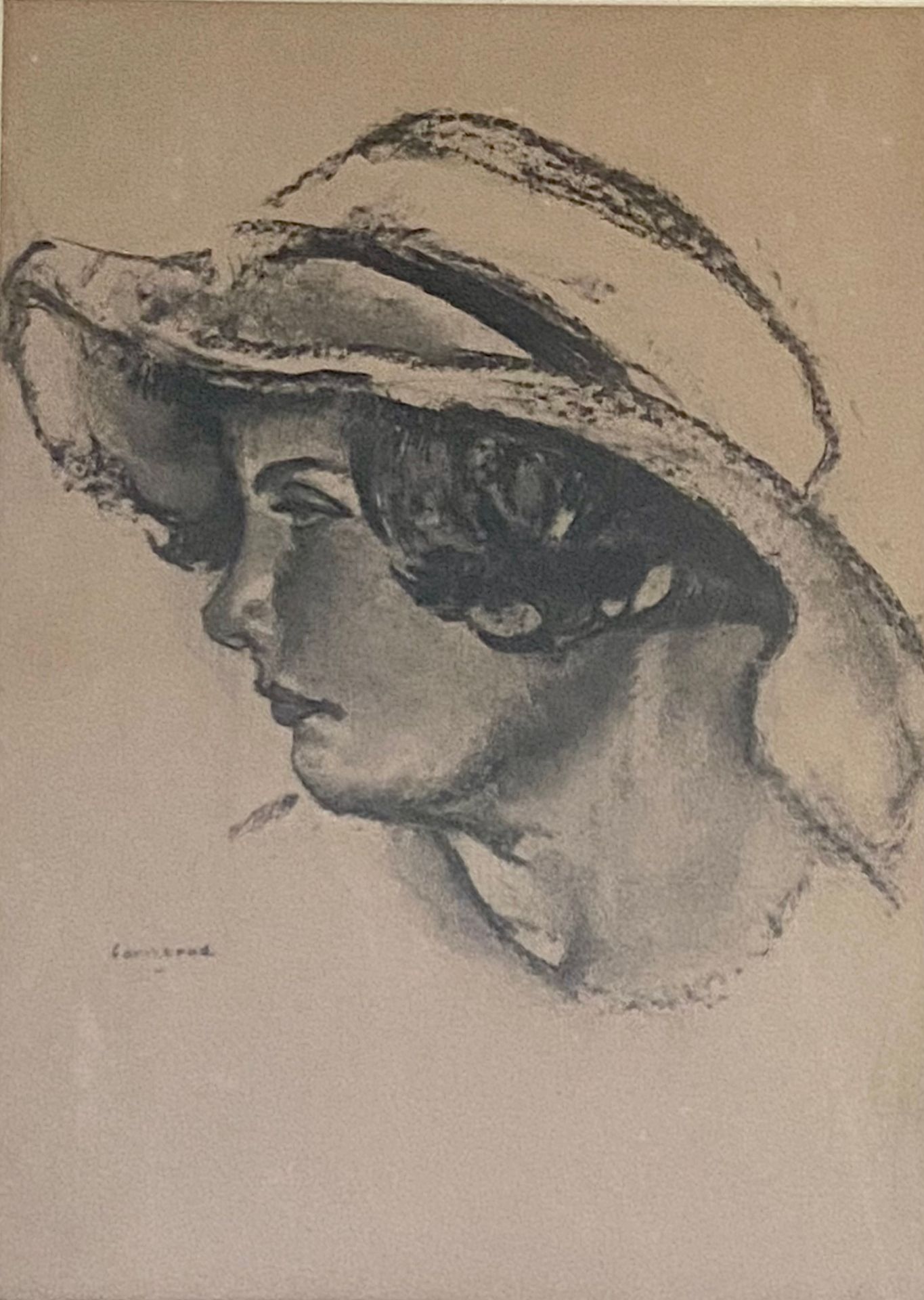 Null 罗多尔夫-福尔纳罗德 (1877-1953)
戴帽子的女人 
纸上木炭 
左下方有签名 
48 x 32 cm