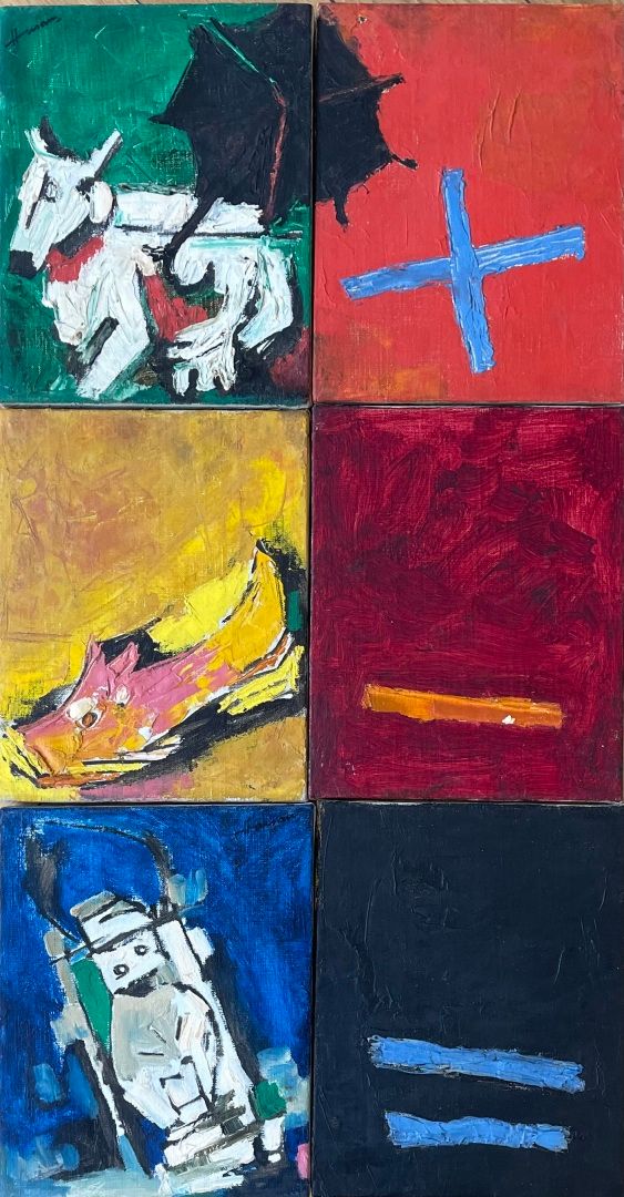 Null Maqbool Fida HUSAIN (1915-2011)
Komposition aus sechs Werken 
Sechs Ölgemäl&hellip;