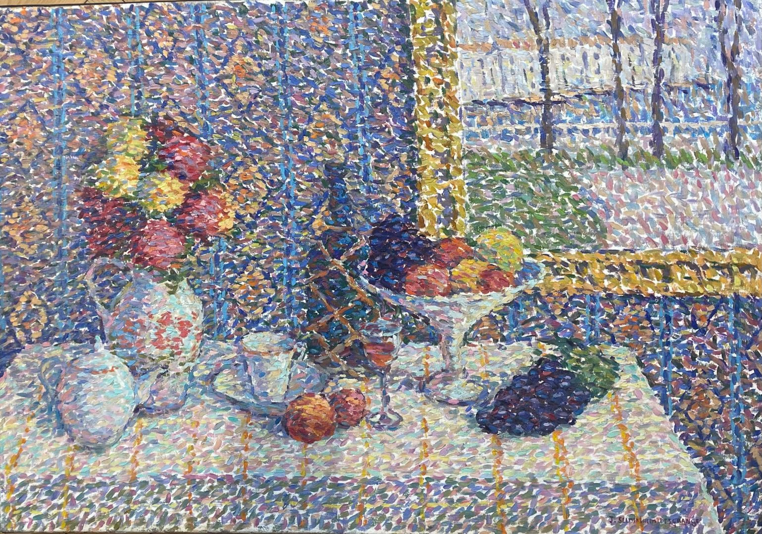 Null 让娜-塞尔默斯海姆-德斯冈斯 (1877-1958)
窗前的早餐 
布面油画 
右下方有签名 
65 x 92 cm