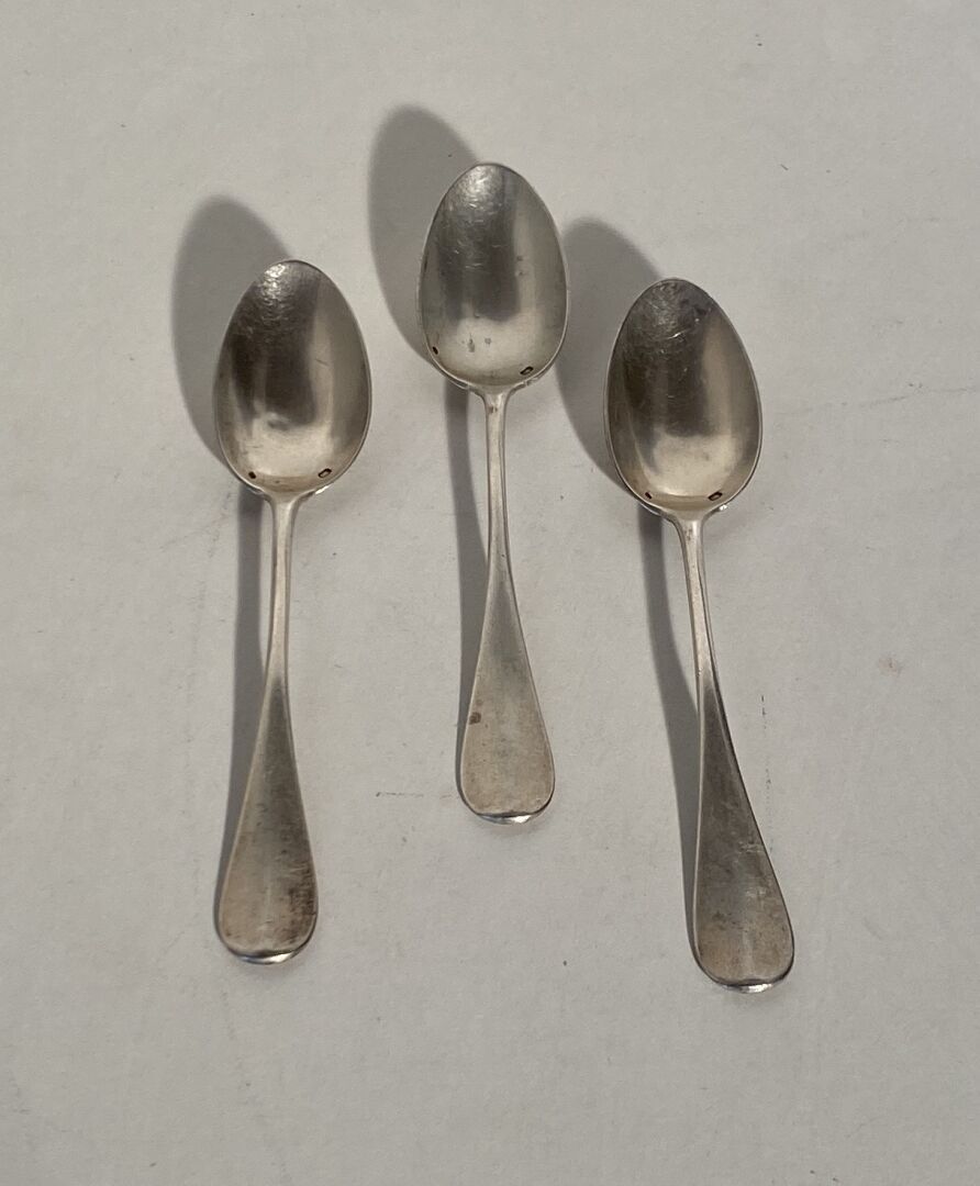 Null 3 silver coffee spoons with plain flat decoration Minerve hallmark and foli&hellip;