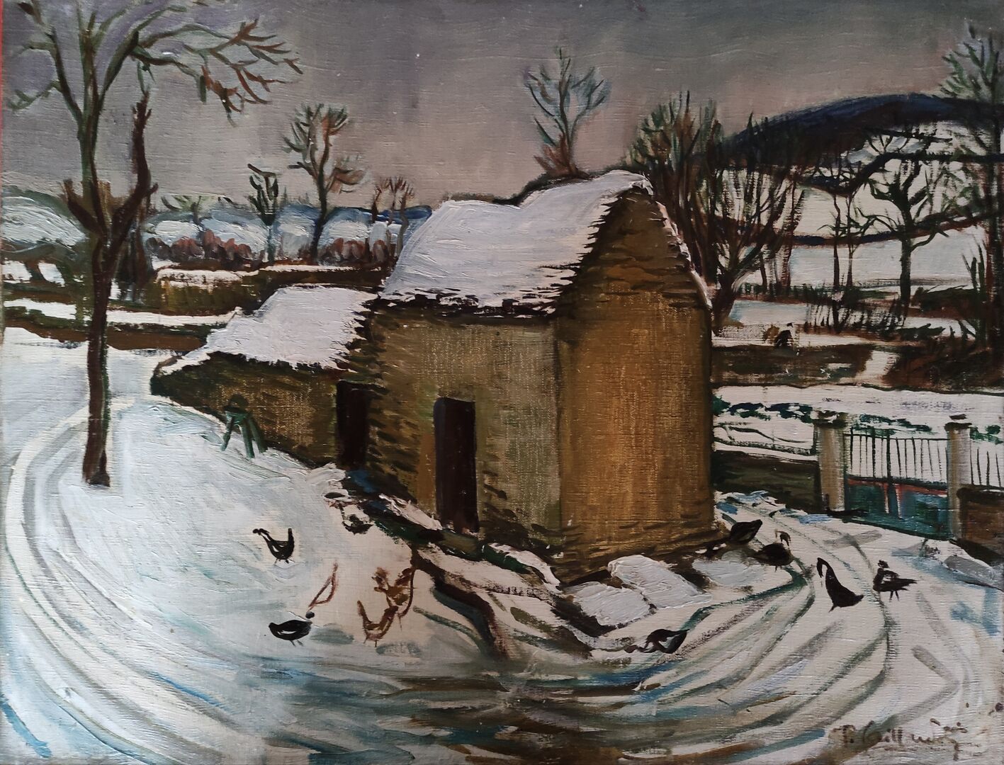 Null PIERRE GAILLARDOT "Paysage de Bourgogne sous neige", huile sur toile, signé&hellip;