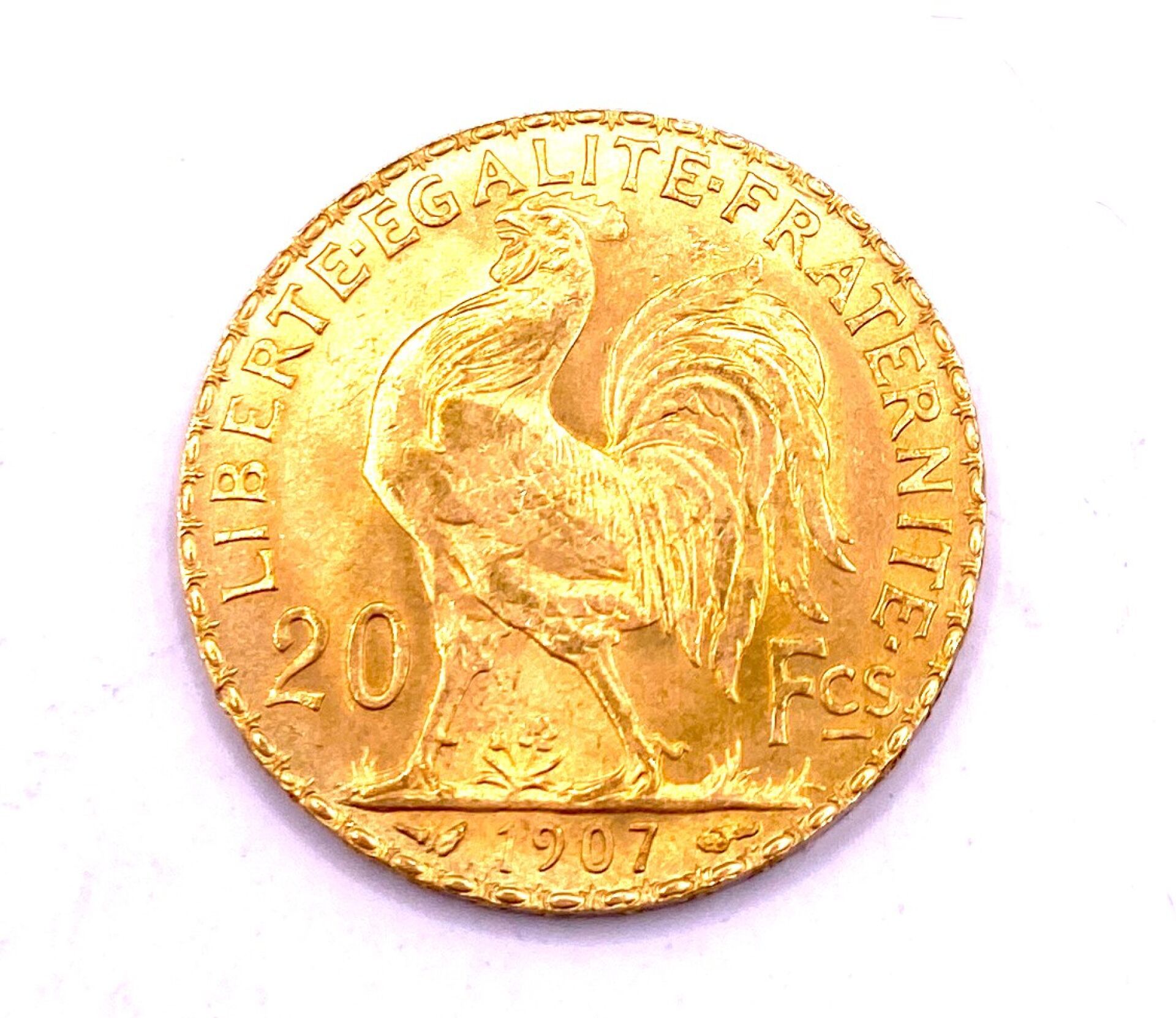 Null 法国 - 20 法郎 Marianne au Coq 法兰西共和国金币，黄金材质，1907 年发行 - 直径：21 毫米 - 总重：约 6.44 克 &hellip;