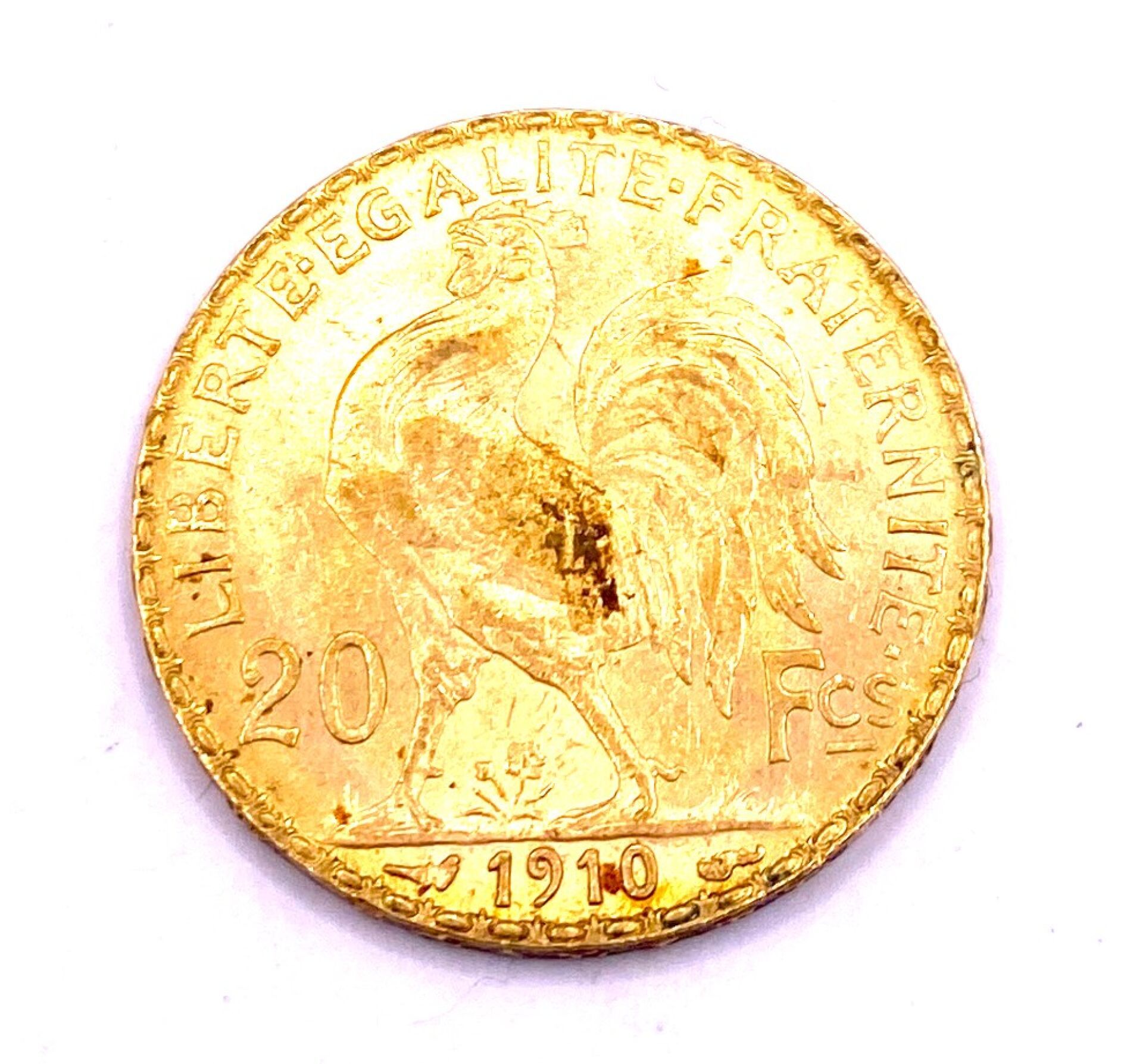 Null 法国 - 20 法郎 Marianne au Coq 黄金法兰西共和国金币，1910 年发行 - 直径：21 毫米 - 总重：约 6.43 克 - 轻&hellip;