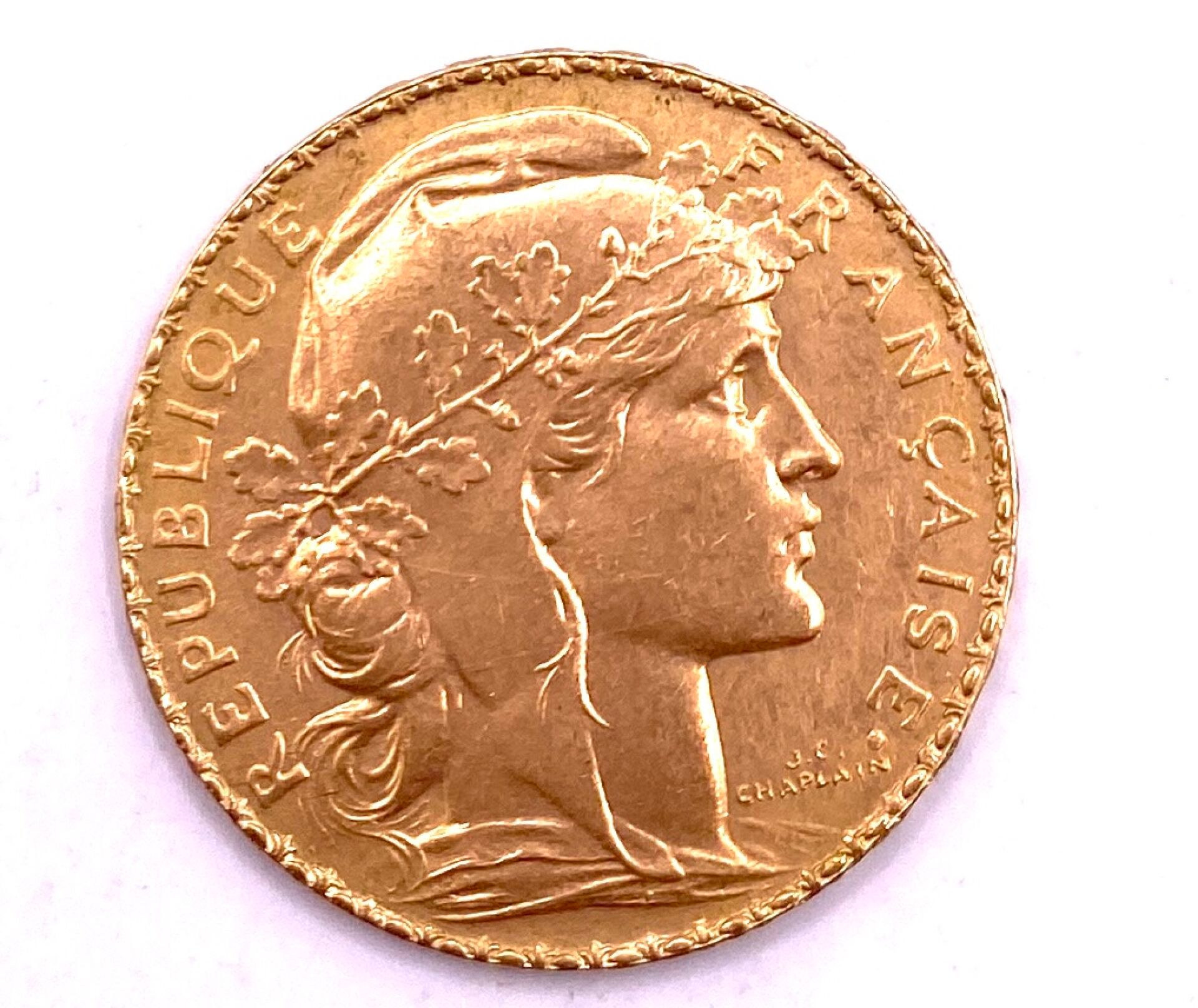 Null 法国 - 20 franc Marianne au coq République Française 黄金硬币，1912 年发行 - 直径：20 毫米&hellip;