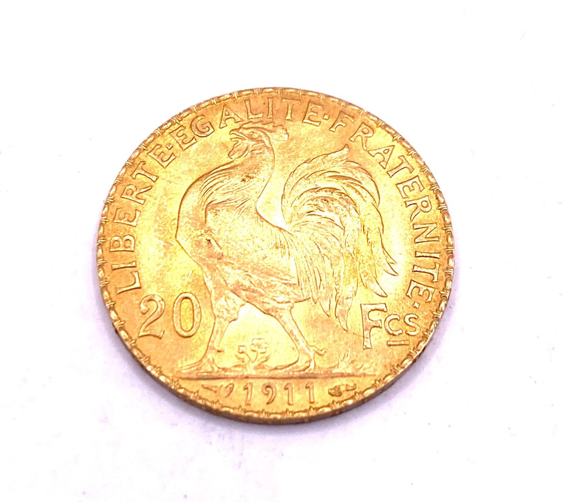 Null 法国 - 20 法郎 Marianne au Coq 法兰西共和国金币，黄金材质，1911 年发行 - 直径：21 毫米 - 总重：约 6.44 克 &hellip;