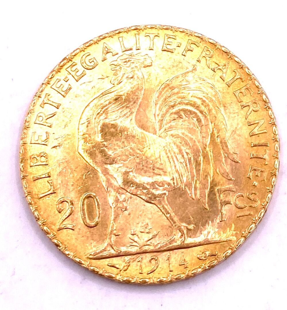 Null 法国 - 20 franc Marianne au coq République Française 黄金币，1914 年发行 - 直径：20 毫米 &hellip;