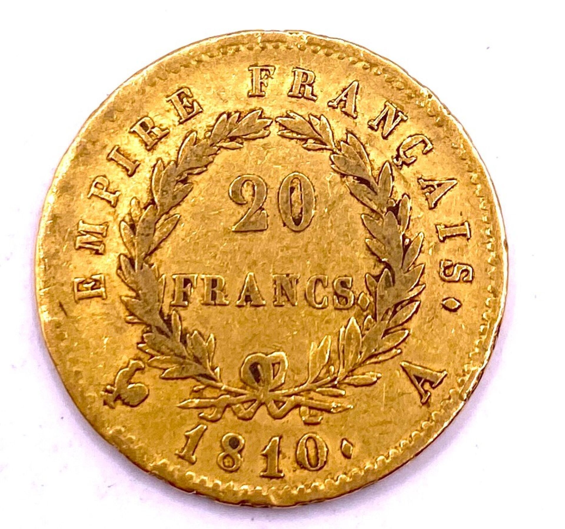Null 法国 - 20法郎法兰西帝国硬币，正面为拿破仑三世（头戴桂冠），黄金材质，1810年发行 - 直径：21毫米 - 总重：约6.39克 - 金币和珠宝不&hellip;
