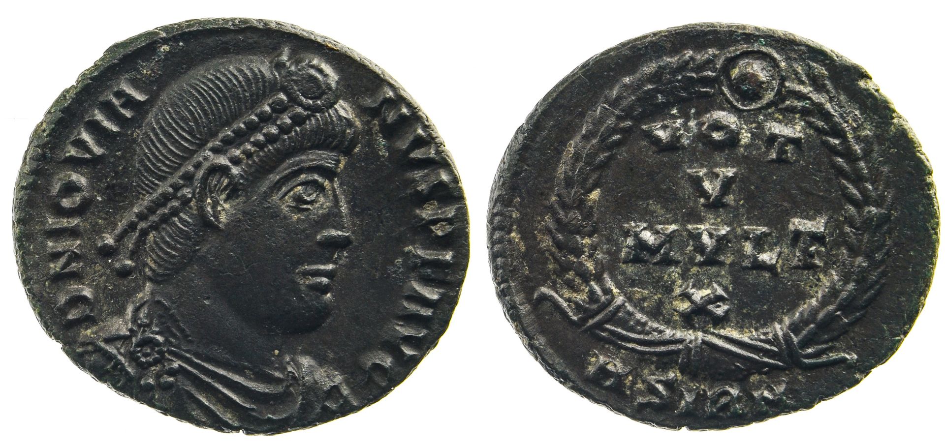 Jovien (363-364), 罗马。

乔维安（363-364）。



Nummus，3.34克，Sirmium，半身戴珍珠头饰，右披肩，DN IOVI&hellip;