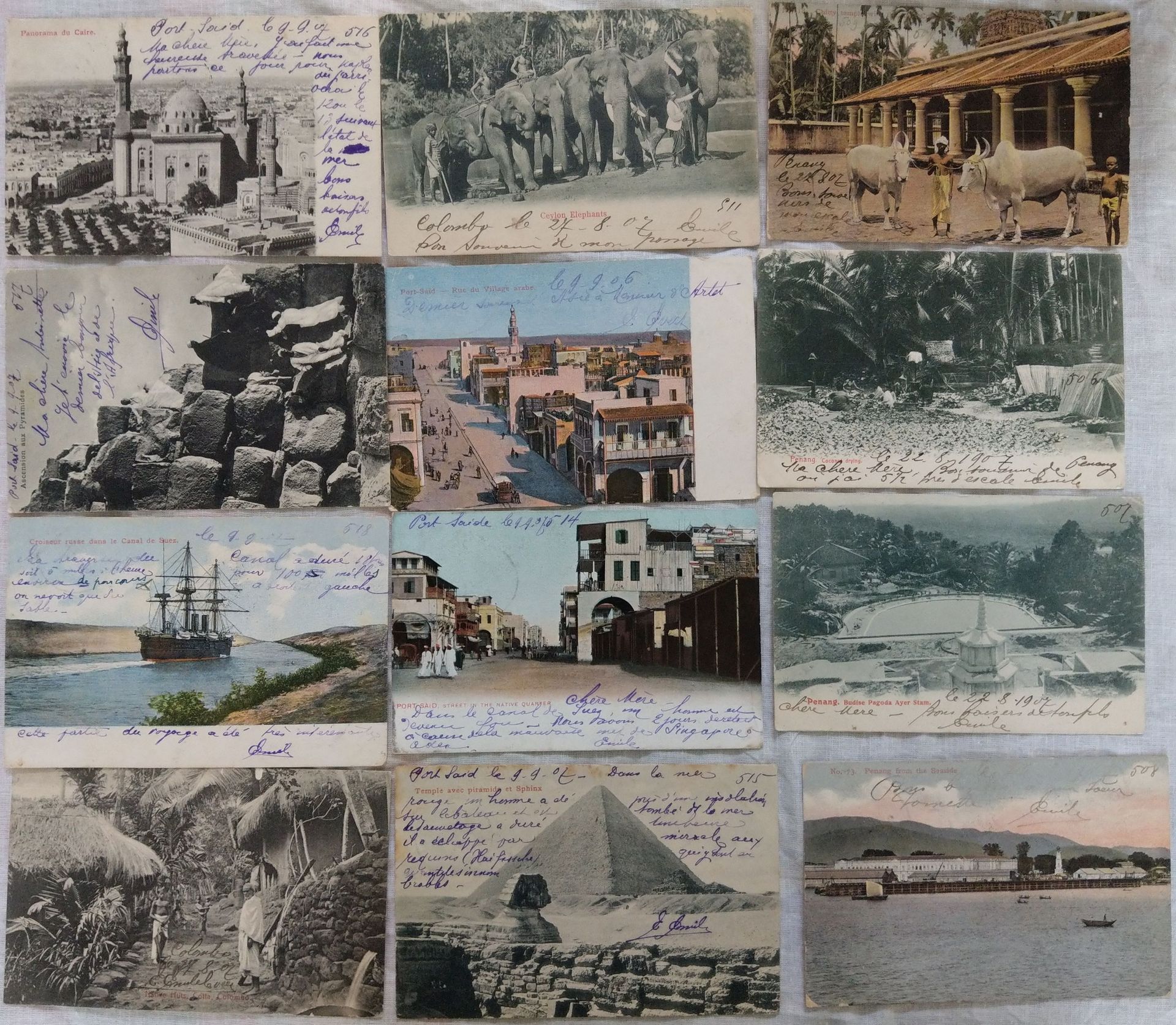 Ensemble de cartes-vues EGYPT, SINGAPORE, MALAYA, CEYLON, HONG KONG 1907

Set of&hellip;