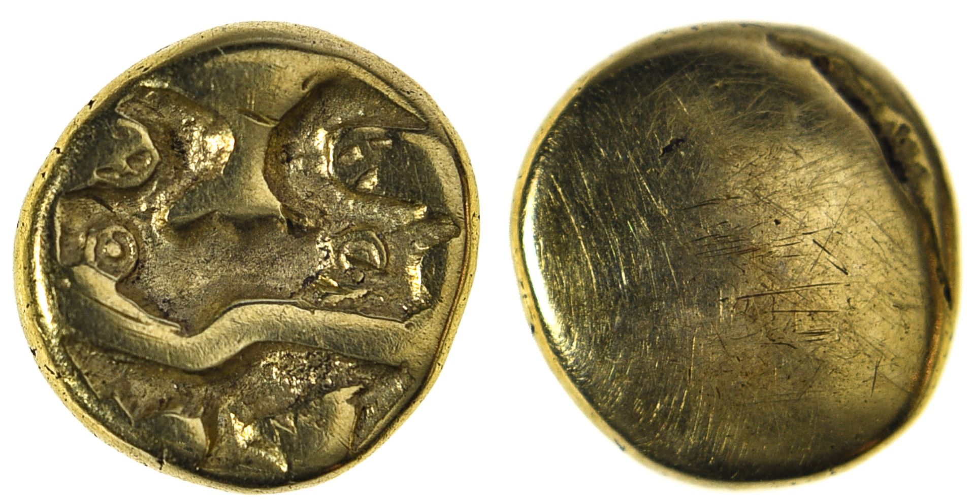 Morins ou Morini, GAUL,

Morini,

Quarter stater, 1.34g, (70-50 BC), plain, rev.&hellip;