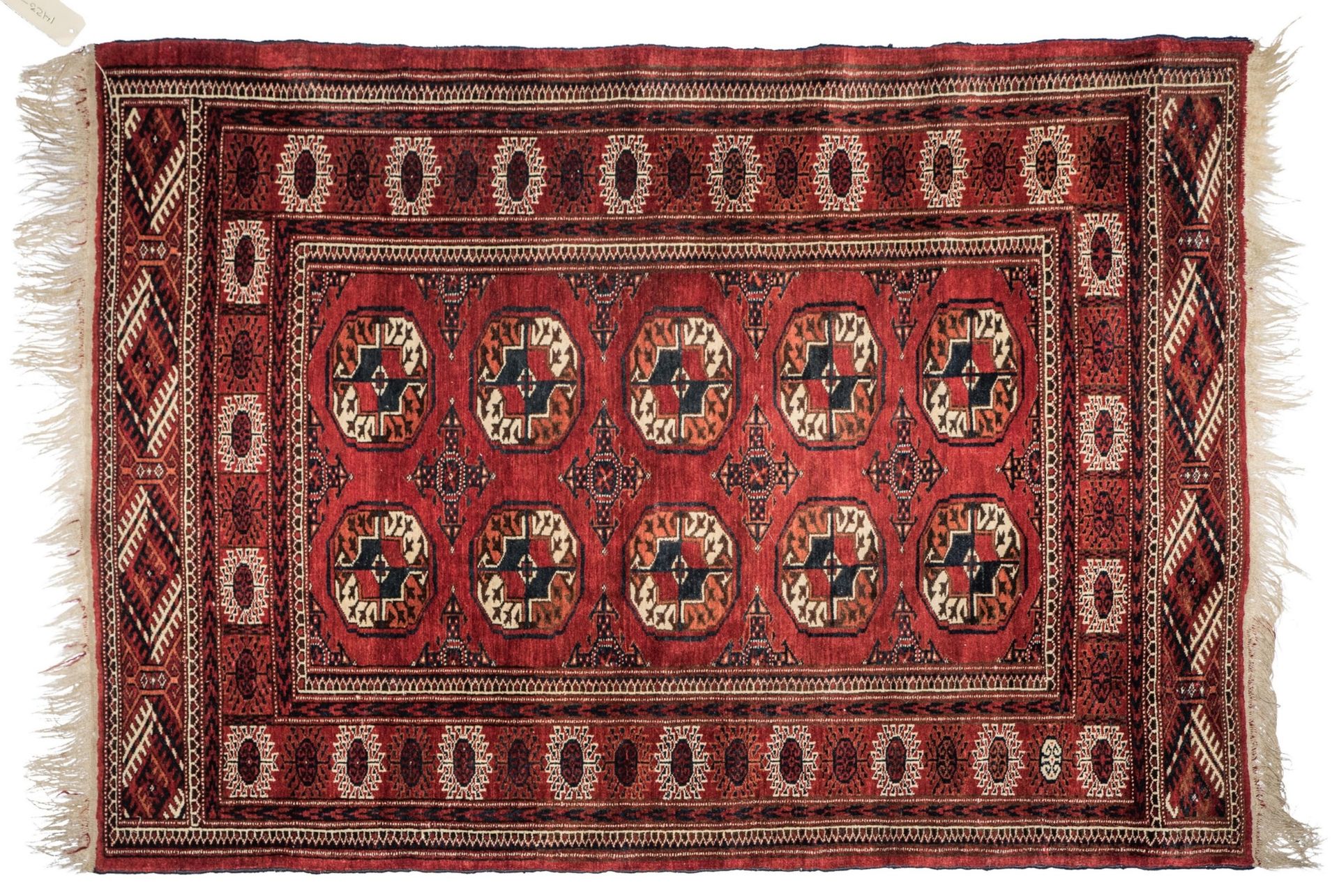 Tapis Boukhara Bokhara rug



Red ground, decorated with two rows of five guls, &hellip;