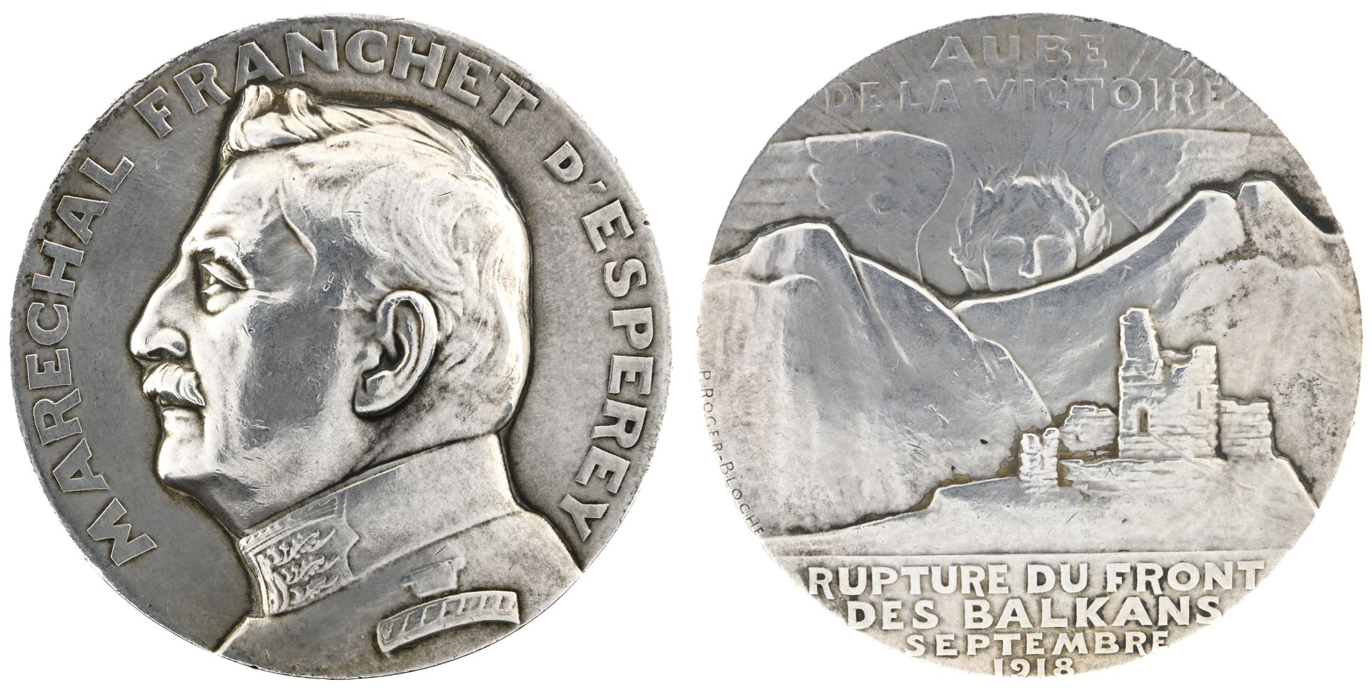 ALGÉRIE, 阿尔盖里亚。

Franchet d'Esperey元帅。



罗杰-布罗什的银质奖章，68毫米，164克，穿制服的半身像在左边，反面。被太&hellip;
