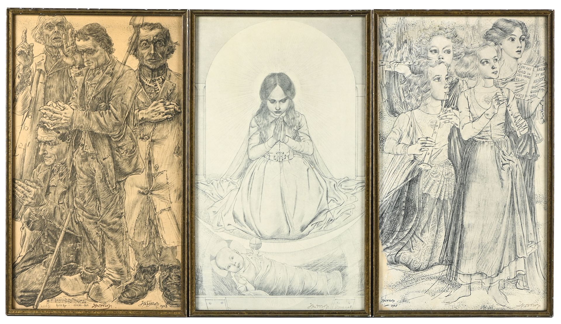 JAN TOOROP (1858 - 1928) 扬-托罗普 (1858 - 1928)

天使之歌/圣母玛利亚/牧羊人，1918年



三幅石版画，版上有签&hellip;