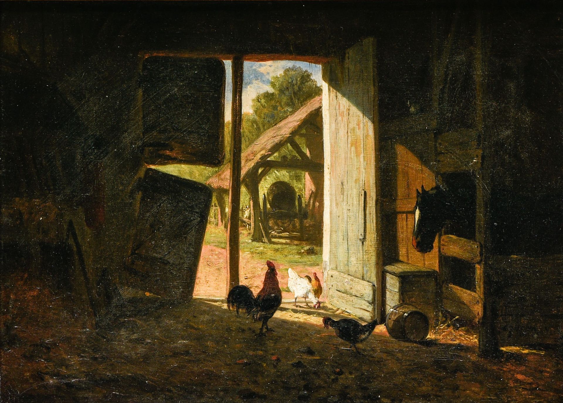 Paul VAN DER VIN (1823 - 1887) 保罗-范德文 (1823 - 1887)

在马厩里



布面油画，右下角有签名

有框架的高：&hellip;