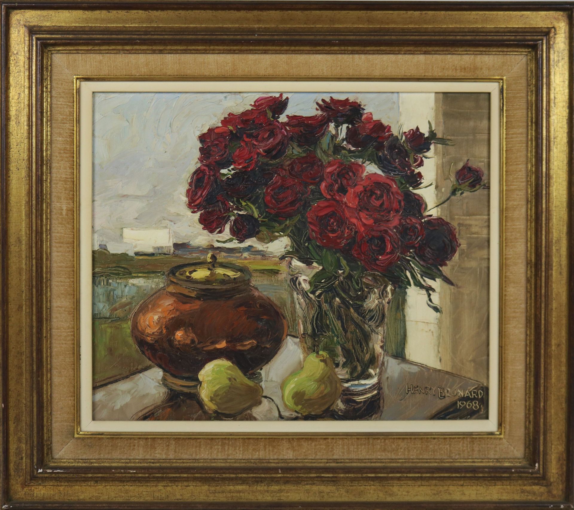 Henry BRUNARD (1912 - 1981) 1968

亨利-布鲁纳 (1912 - 1981)

有红玫瑰的构图，1968年



布面油画，右下&hellip;