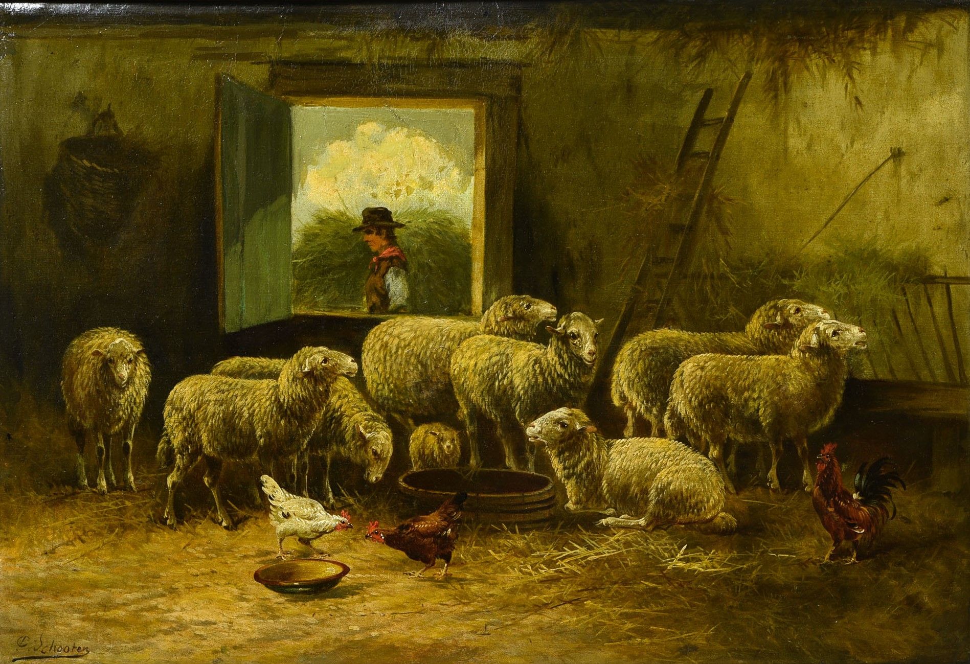 Paul SCHOOTEN (1860 - 1922) 保罗-肖腾 (1860 - 1922)

在羊圈里



布面油画，左下角有签名

有框架的高：54厘米&hellip;