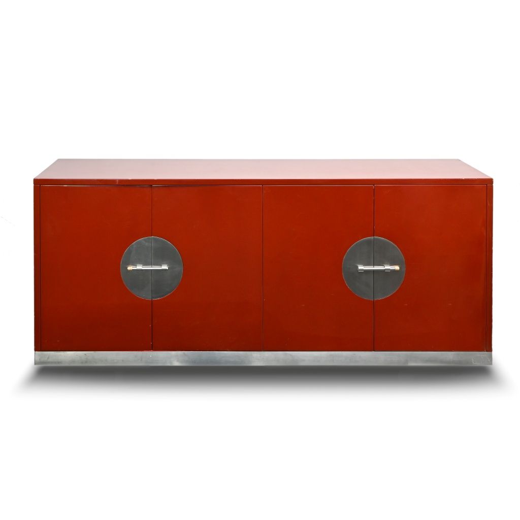 Null Willy RIZZO, in the style of
Sideboard

 in coral-red lacquer and nickel-pl&hellip;