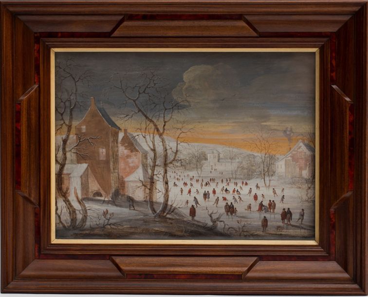 École Flamande du XVIIe siècle Paire de scènes hivernales; Gouaches sur papier m&hellip;
