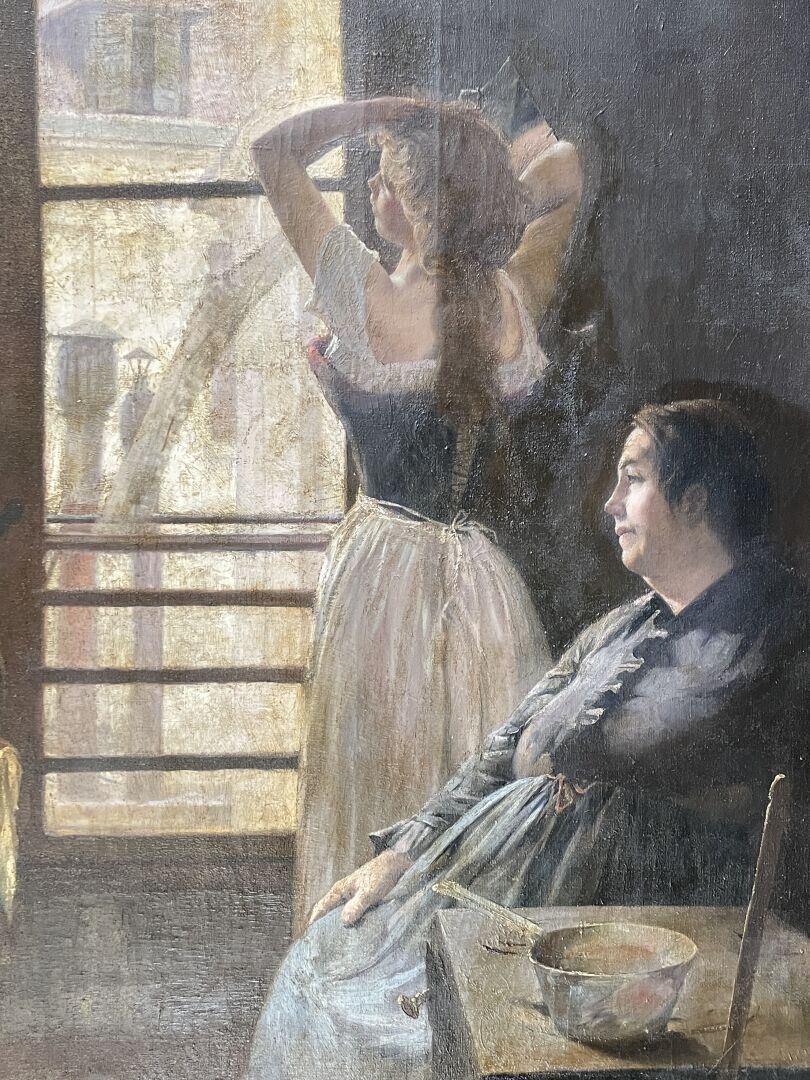 Null 尤利西斯-罗伊（XIX-XX）。

窗口的妇女。

大型布面油画，左下方有签名。

258 x 163厘米

帆布上有小的修补，最近有撕裂。
