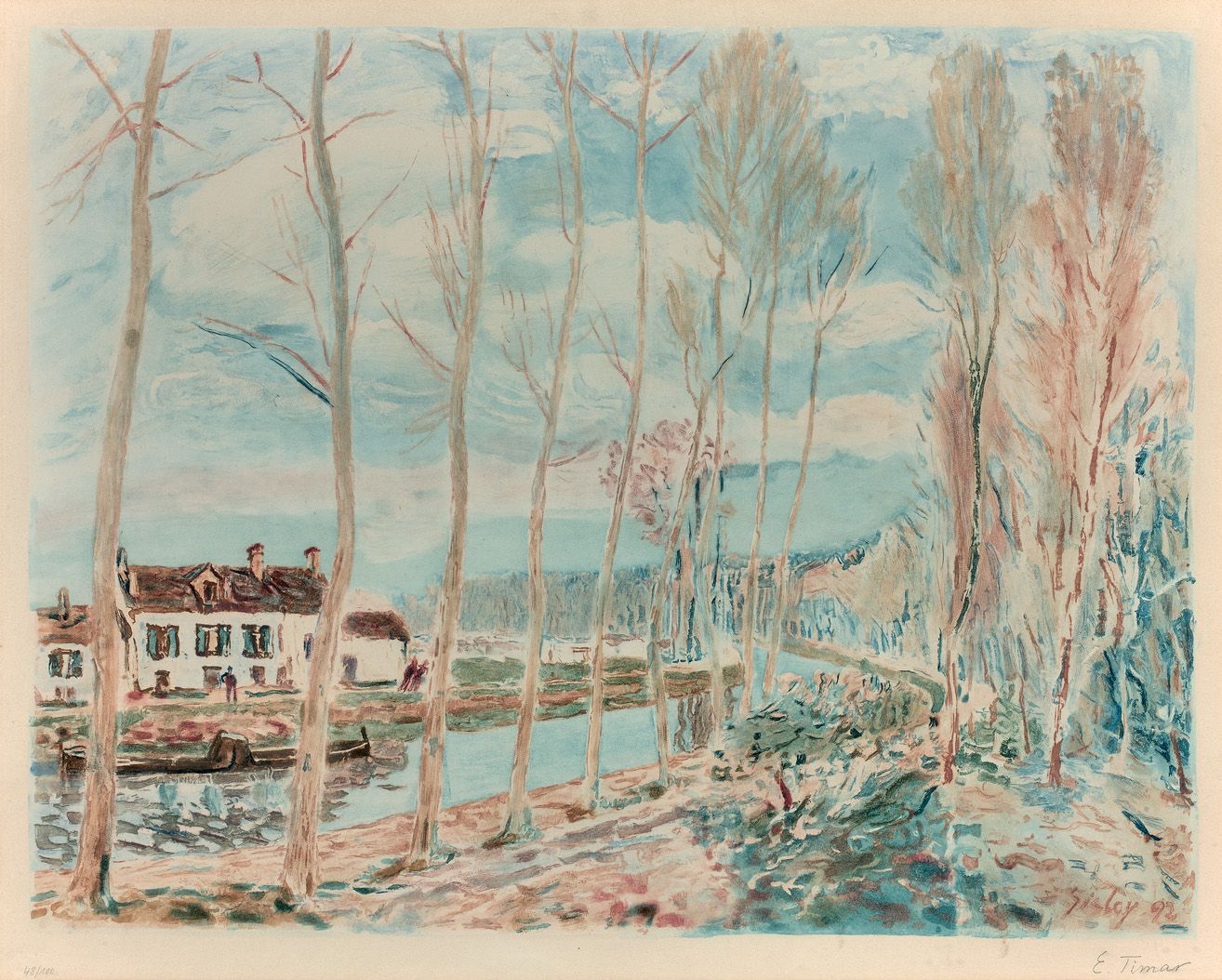Null Emeric TIMAR (1898-1950), nach Sisley.

Chatou, die Pappelallee

Farblithog&hellip;