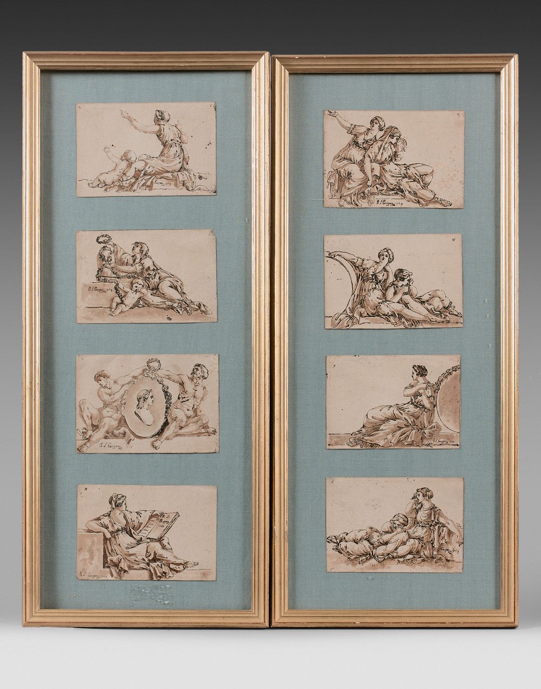 Null 菲利普-路易-帕里索 (1740-1801)

数字的研究

八幅黑墨水和棕褐色水墨画。

七个签名，日期为1768年或1769年。

呈现在玻璃下的&hellip;