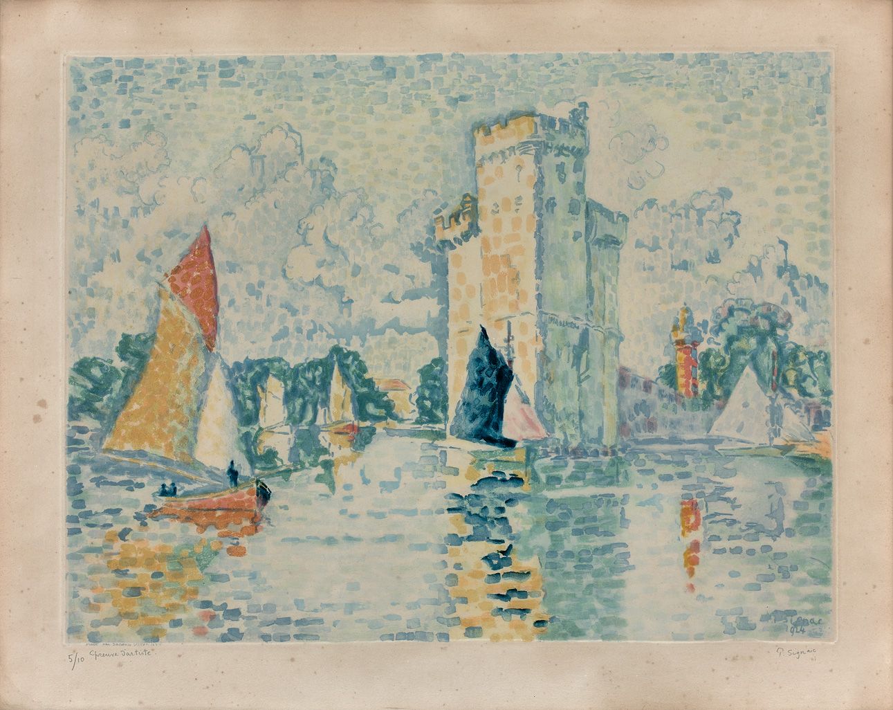 Null Jacques VILLON (1875-1963), 继Signac之后

拉罗谢尔港的入口，1924年

彩色水印，右下角署名 "P.西尼亚克"，&hellip;