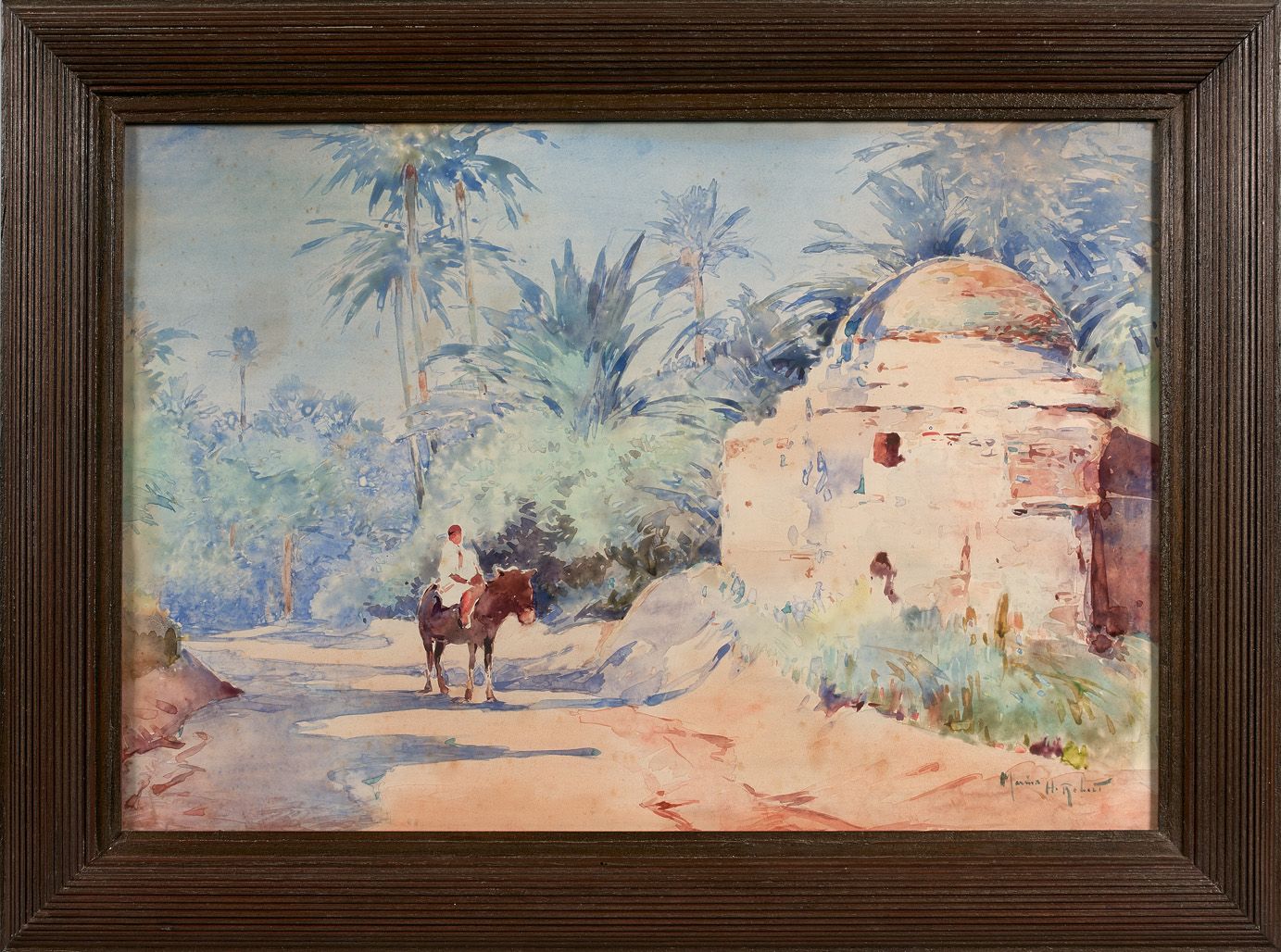 Null 马利厄斯-胡贝特-罗贝尔 (1885-1966)

棕榈树丛中的年轻骑手

水彩画，右下方有签名。

高36 - 宽53厘米