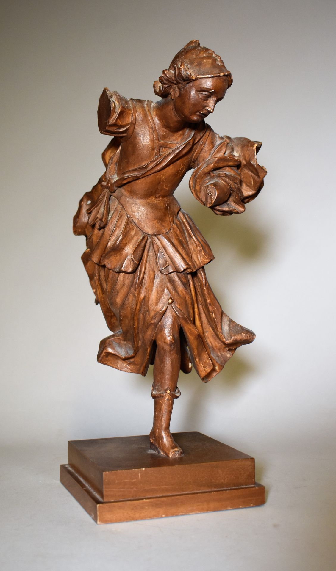 Null A carved wooden STATUTE representing a dancing muse (accidents and missing &hellip;