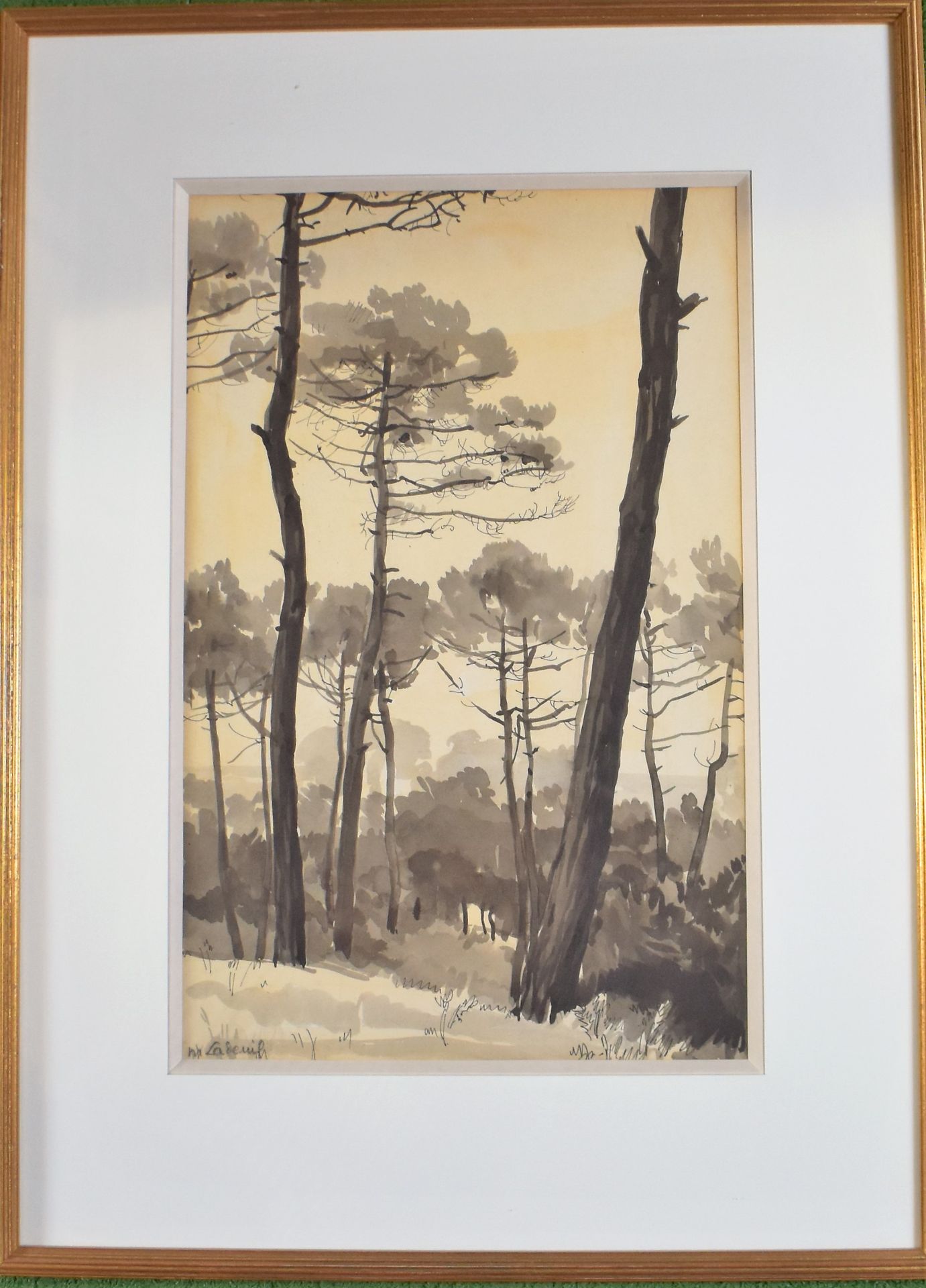 Null LABEUIL (XXth century): Trees. Wash drawing signed on the lower left. Heigh&hellip;