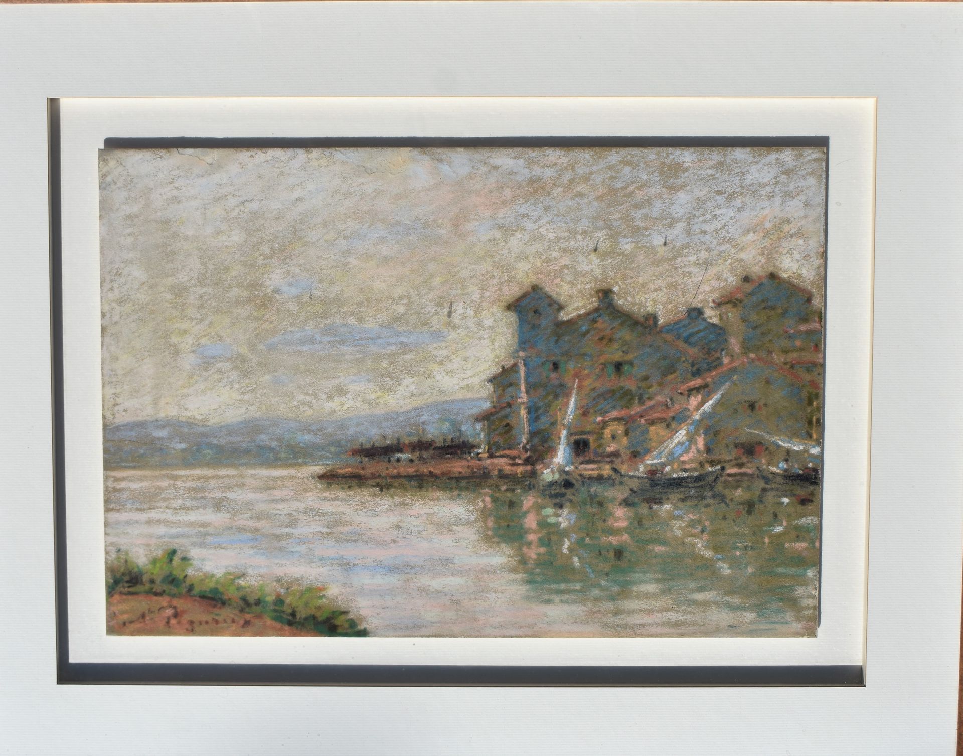 Null 奥古斯特-佩古里耶(1856-1936)：Etang de Berre (Martigues)。左下角有签名的粉彩画。高度24 - 宽度36厘米