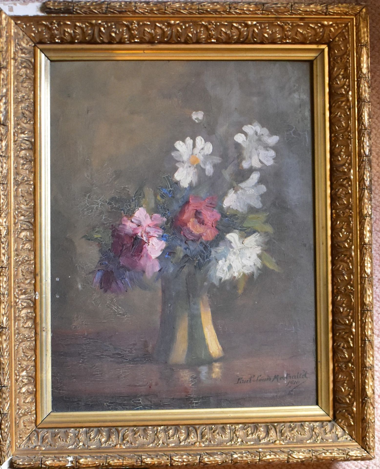 Null MONTRALLET (XX secolo) : Vaso di fiori. Pannello firmato in basso a destra.&hellip;