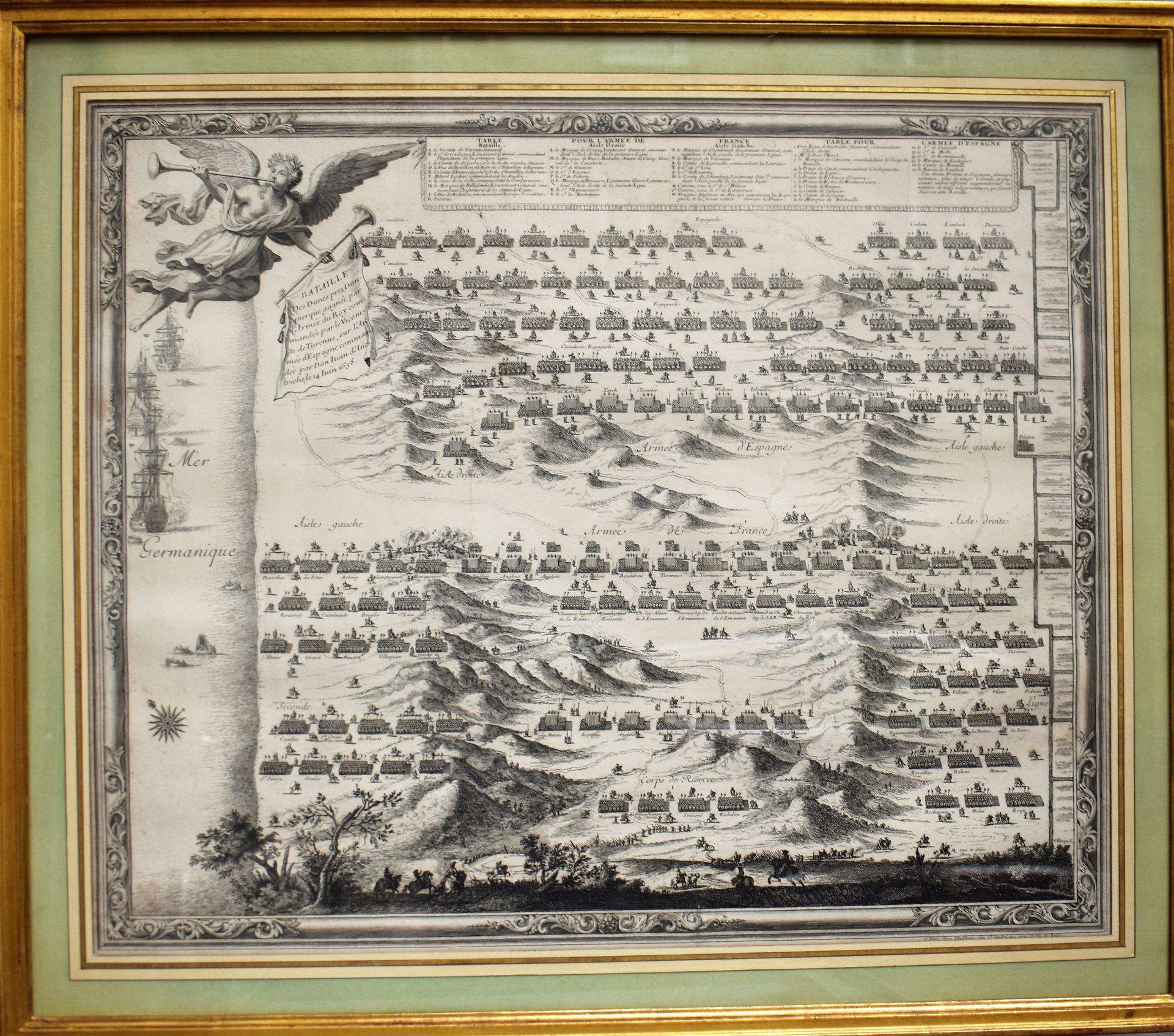 Null GRAVURE imprimée en noir : Bataille des dunes, 14 juin 1638 (coupée). Haut.&hellip;