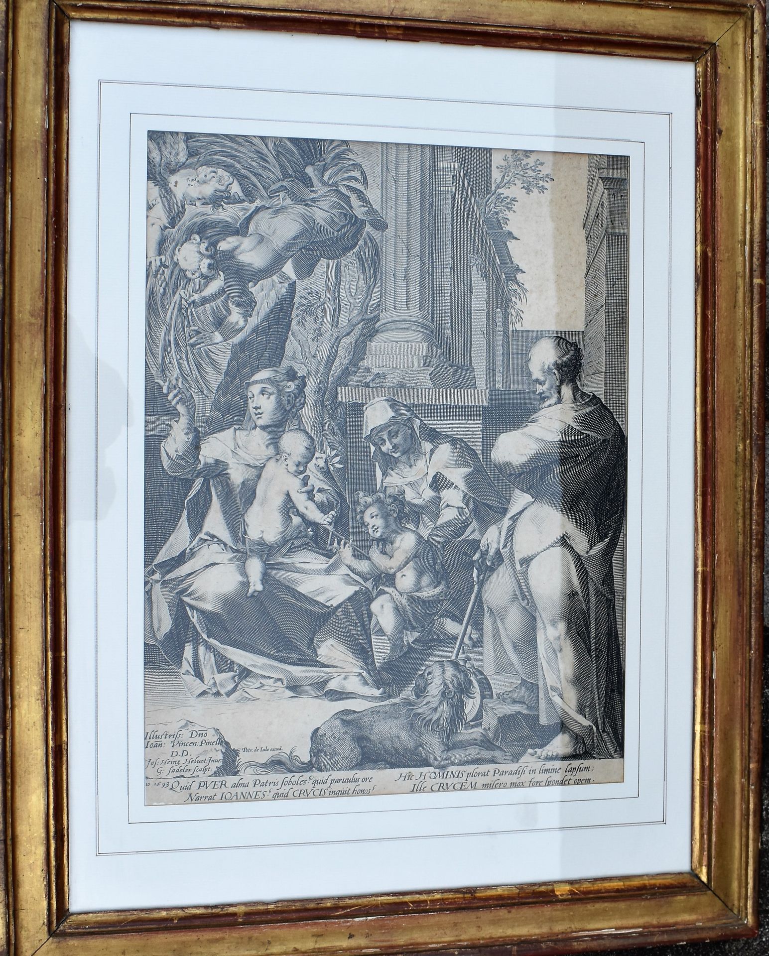 Null 约翰-文森-皮内洛之后：《神圣家族》。彼得的黑色雕版画。DE JODE，1593年。高33 - 宽25厘米